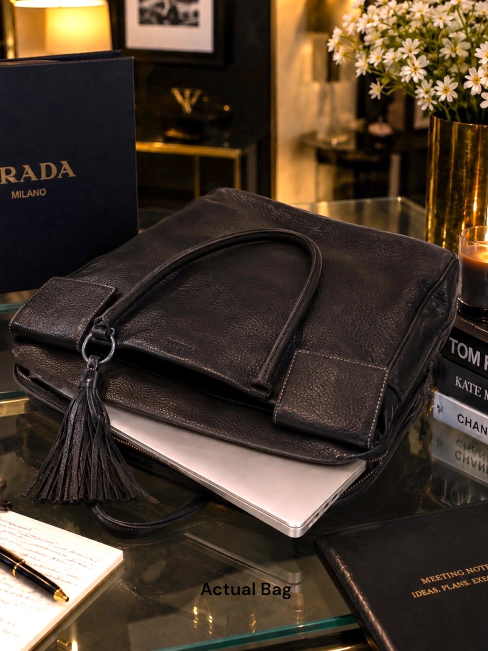 Authentic Vintage Prada Bag-Black Pebbled Leather. Work-Travel-Weekender.